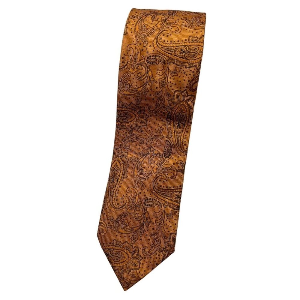 LES COPAINS Men's 100% Silk Necktie LUXURY Tie Orange Paisley W:3.5" EUC